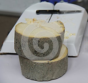 Wheels of Blue Cheese.