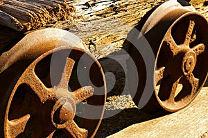 Wheels of old mine cart