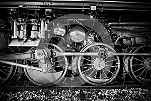 Wheels of an old steam locomotive