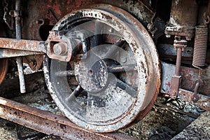 Wheels of old steam locomotive