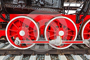 The wheels of the old steam train