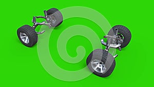 Wheels Shock Absorber Car Green Screen 3D Rendering Animation 4K