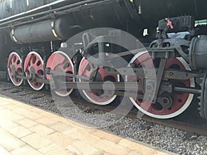 The wheels of steam locomotive