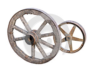 Wheels of telega on white