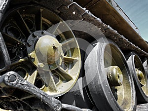 Wheels and tracks of a tank of the second world war
