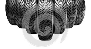 wheels with winter tyres on a white background