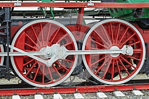 Wheelset, wheels of old steam locomotives. a pair of wheels. retro locomotives. vintage