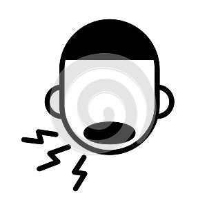 Wheezing, coughing man, minimal black and white outline icon. Flat vector illustration. Isolated on white.