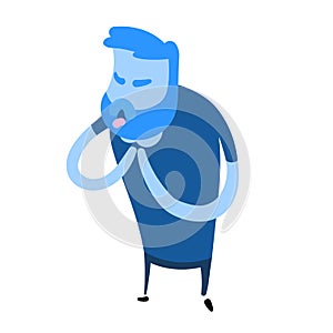 Wheezing, coughing man. Signs of sickness. Flat vector illustration. Isolated on white background.