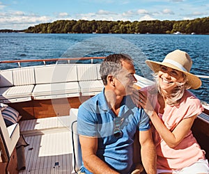 Where awesome memories are made. a mature couple enjoying a relaxing boat ride.