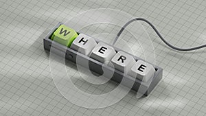 where? .the word spelled out using Computer keyboard keys. Education concept