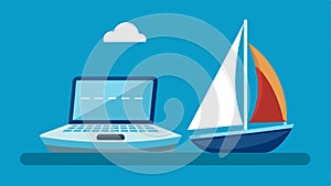 Wherever the sailboat goes the laptop is always close by as if its the captains trusty first mate.. Vector illustration. photo