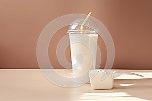 Whey protein cocktail in a disposable cup