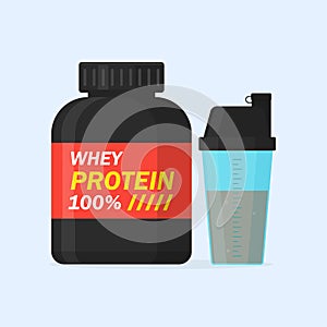 Whey protein and sports shaker vector illustration