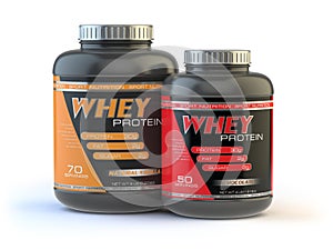 Whey protein on white. Sports bodybuilding supplements