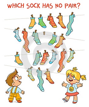 Which sock has no pair. Find two same picture. Educational game for children