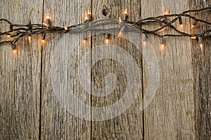 Whiite Christmas Tree Lights with Rustic Wood