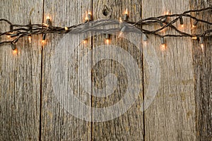 Whiite Christmas Tree Lights with Rustic Wood photo