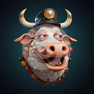 Whimsical 3d Bull Head Animation With Expressive Facial Animation