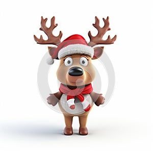 Whimsical 3d Render Of Cute Santa Claus Reindeer With Red Nose And Santa Hat