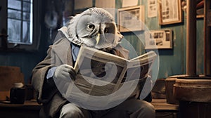 Whimsical Animal Portraits: Owl Reading Newspaper And Penguin On Toilet Seat