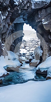 Whimsical Arch Over Frozen River: A Naturalistic Journey Into Iceland\'s Wilderness