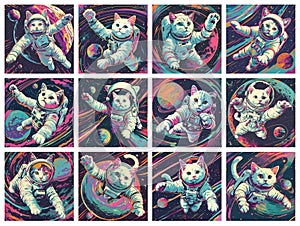 Whimsical Art Depicting Felines in Space Adventures