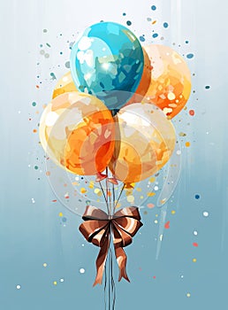 Whimsical Balloons with Elegant Bow, Festive Birthday Concept