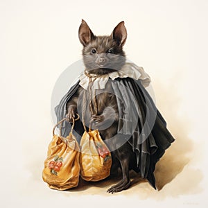 Whimsical Bat In Armor With Bags Of Goods photo