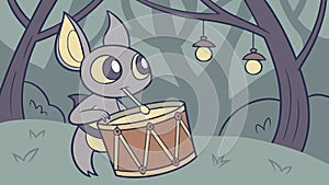 Whimsical Bat Creature Playing a Drum, vector design Generative AI
