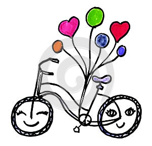 Whimsical Bicycle and Balloons Illustration