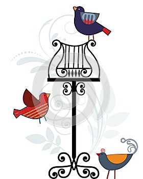 Whimsical birds with music stand