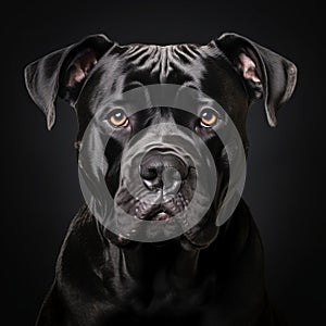 Whimsical Black And White Cane Corso Dog Portrait Stock Photo