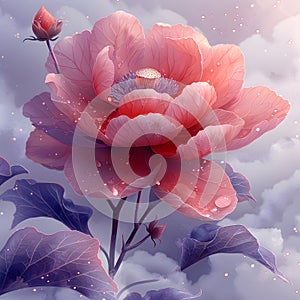 Whimsical Bloom: Delicate Flower Against Soft Clouds