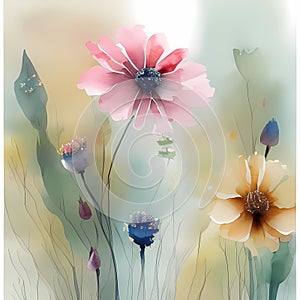 Whimsical Blooms - Abstract Floral Watercolor in Storybook Style
