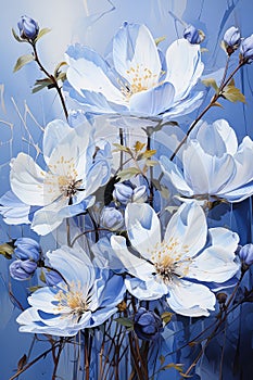 Whimsical Blooms: A Stunning Display of White Magnolias in a Blu