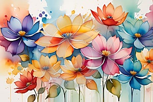 Whimsical Blur: Abstract Watercolor Painting Featuring a Blur of Flowers with Undefined Edges, Multiple Layers of Tranquil