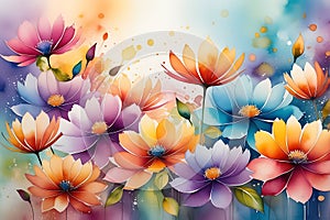 Whimsical Blur: Abstract Watercolor Painting Featuring a Blur of Flowers with Undefined Edges, Multiple Layers of Tranquil photo