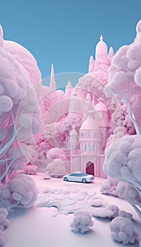 Whimsical Bugatti in Soft Snowfall: Imaginative Digital Oil Painting.