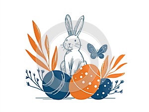 Whimsical bunny surrounded by