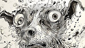 Whimsical Canine Chaos: Frazzled Ink Cartoon Dog