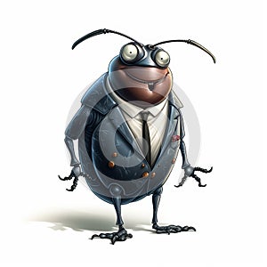 Whimsical Cartoon Beetle In A Suit: Realistic And Charming Insect Character Design