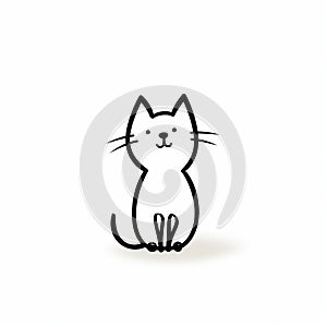 Whimsical Cartoon Cat Sitting On White Background