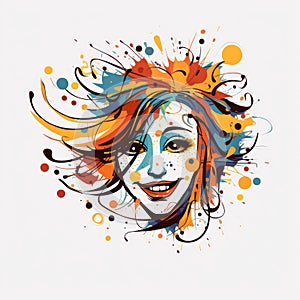 Whimsical Cartoon Style Color Splashed Woman Face