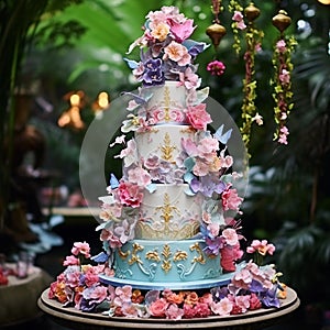 Whimsical Cascade: A Multi-tiered Wedding Cake Delight