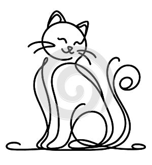 Whimsical Cat Line Drawing