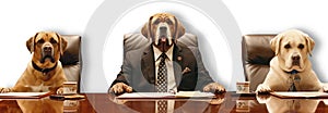 Whimsical chairman and other members as dogs in formal office meeting, making an important decision.. photo
