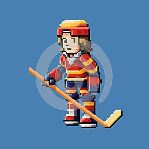Pixel Art Of Hockey Player On Blue Background photo