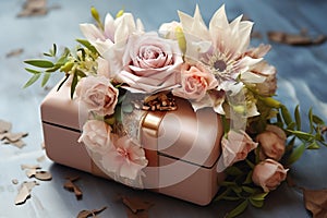 Whimsical charm Box decorated with flowers on a serene light hued backdrop