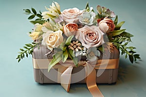 Whimsical charm Box decorated with flowers on a serene light hued backdrop